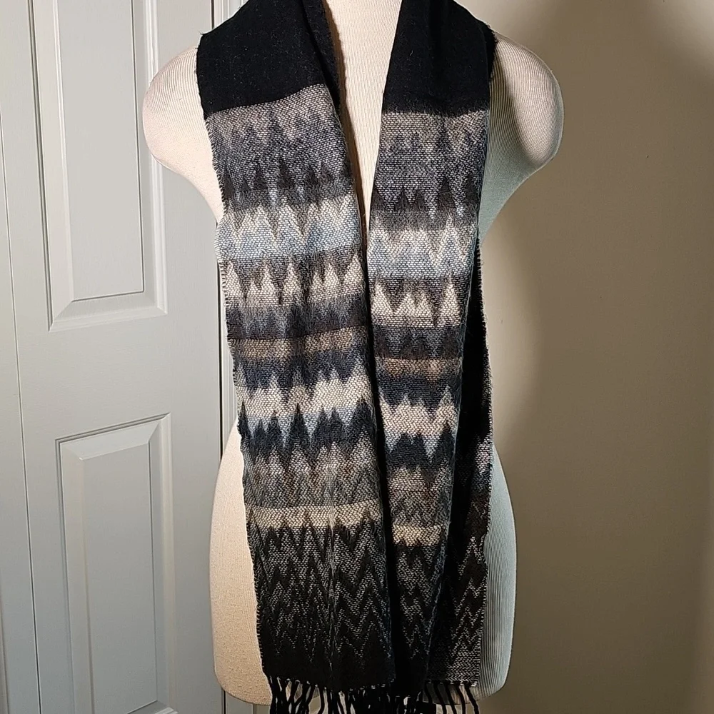 Black and Gray Chevron Scarf. Super‎ Soft With Fringe. By Covington